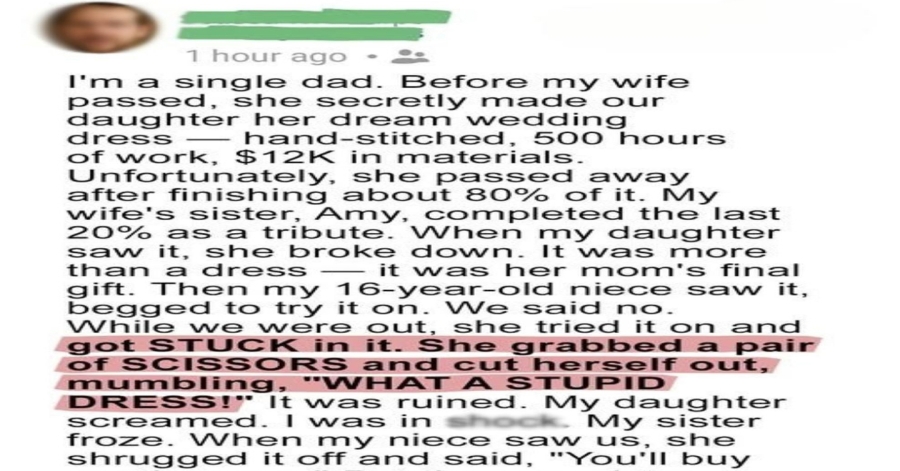 The Dress My Wife Made While Dying Was Destr0yed—And My Niece Paid the Price